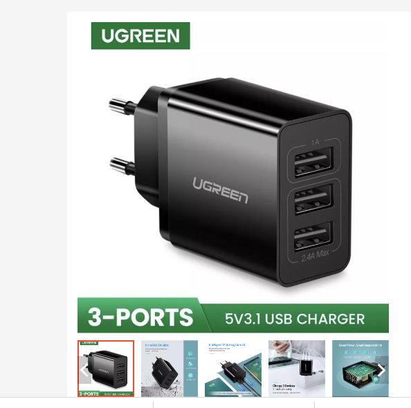 Củ sạc Ugreen 3-Port 15W 50816 đen - Hàng chính hãng