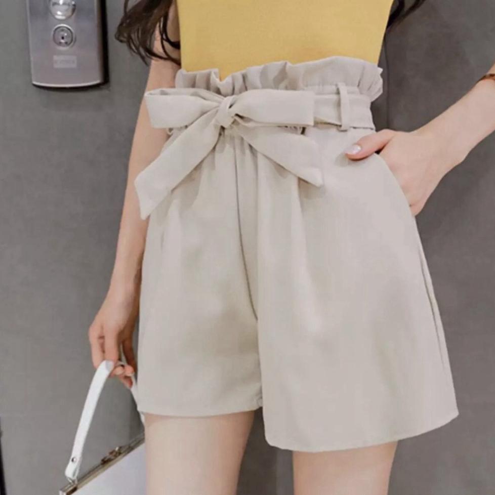 Quần SHORT LƯNG BÈO phối THẮT NƠ lưng thun co giãn chất liệu kate xinh xắn