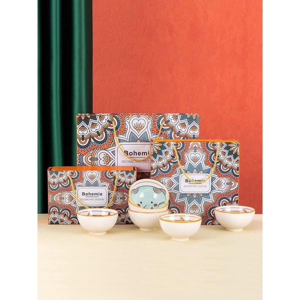 Bộ 6 chén ăn cao cấp bằng sứ decor hoạt hình dễ thương tặng kèm 6 đôi đũa - Hàng chính hãng