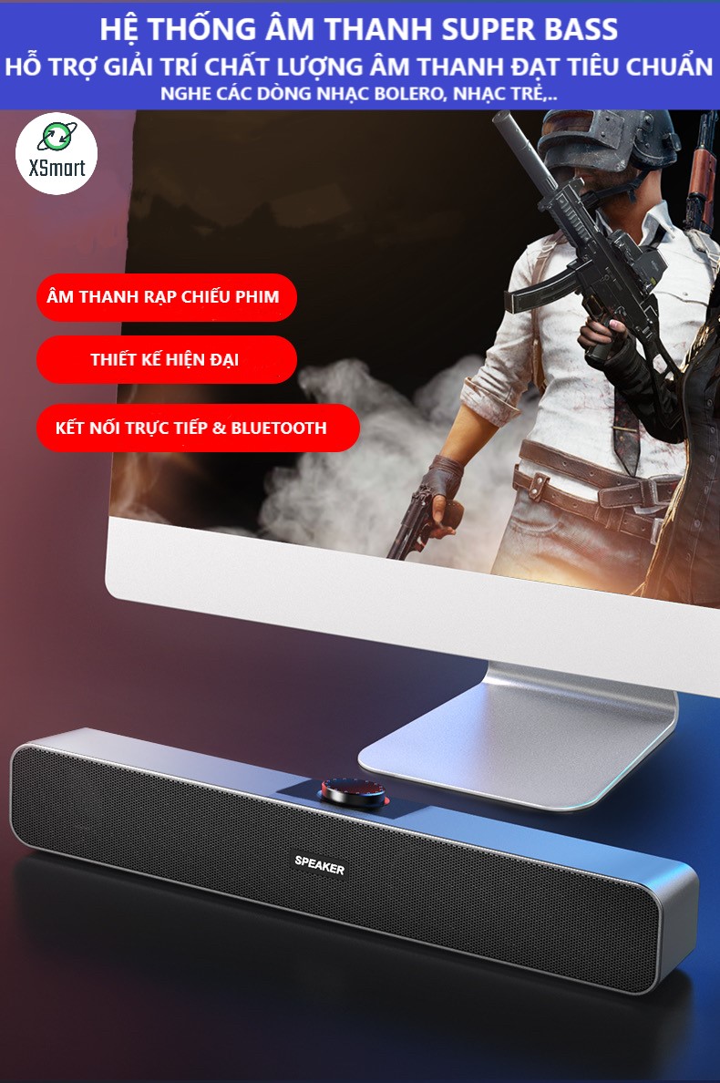 Loa Bluetooth Vi Tính, PC, Tivi XSmart SPEAKER 350BS BASS Âm Thanh 360 Độ Nghe Nhạc, Xem Phim Cực Đã, Soundbar Để Bàn - Hàng Chính Hãng