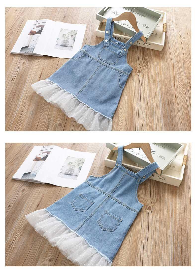 DONGSHOP 2023 Mùa xuân và mùa thu tây phiên bản Hàn Quốc của cô gái váy trẻ em denim dây đeo váy vest đầm bé