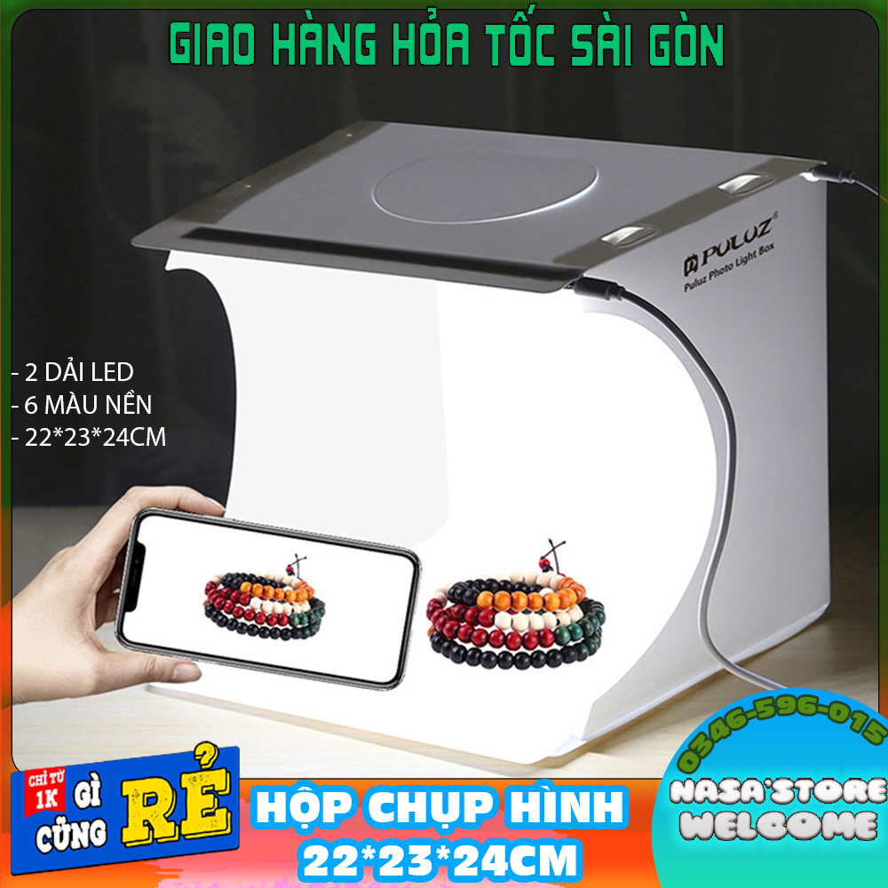 Hộp đèn PU/LUZ size 22x23x24 cm ánh sáng trắng hỗ trợ chụp ảnh sản phẩm đồng hồ, trang sức, phụ kiên