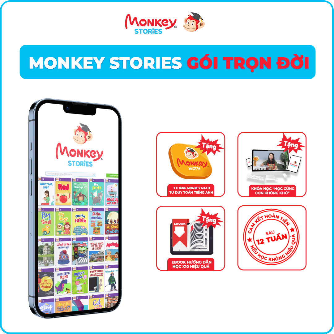Ứng dụng Tiếng Anh toàn diện 4 kỹ năng cho trẻ 2-10 tuổi - Gói Monkey Stories trọn đời