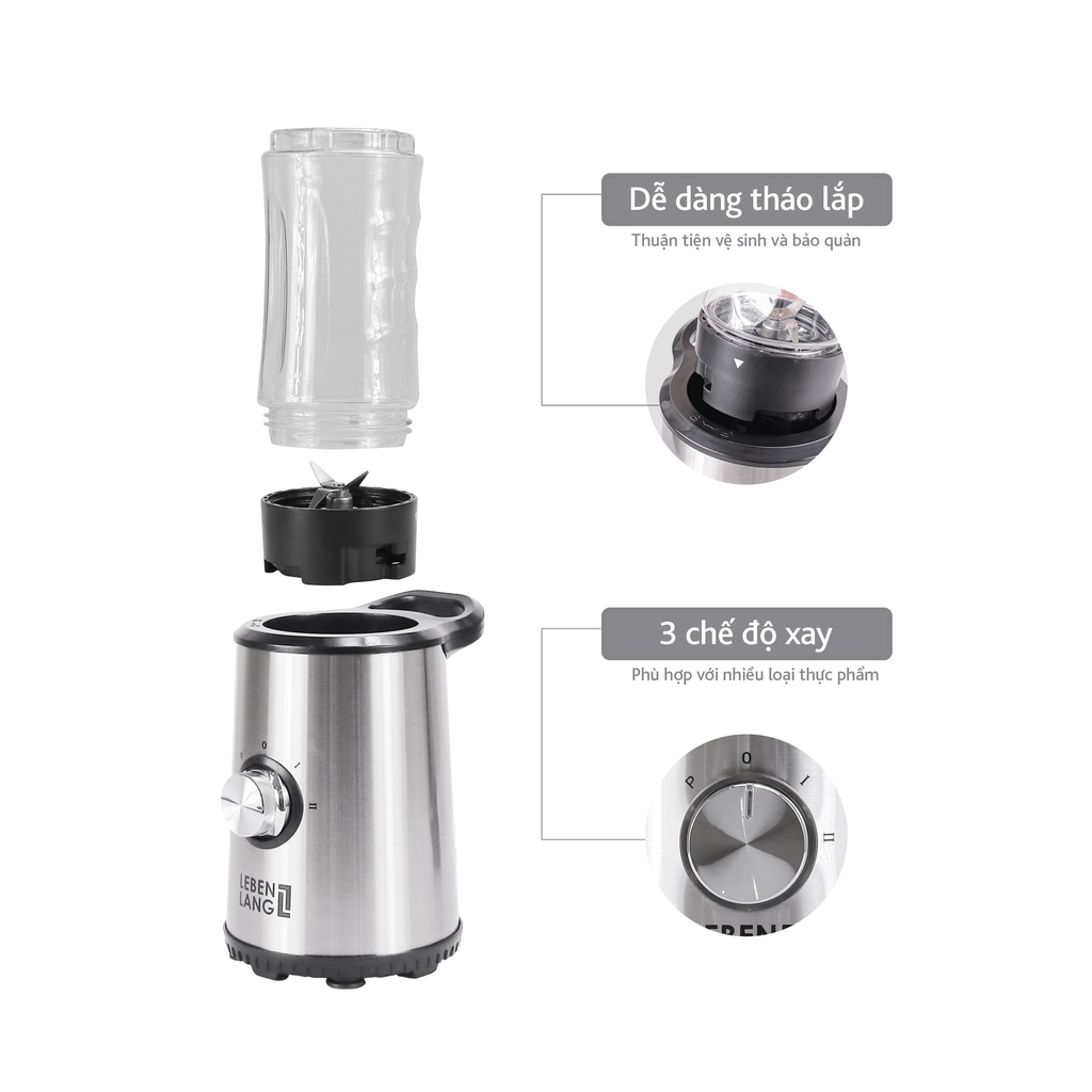 Máy xay sinh tố mini Mix&amp;Go gồm 2 cối xay tích hợp bình chứa dung tích 300-600ml, công suất 350W, model LBSP8648