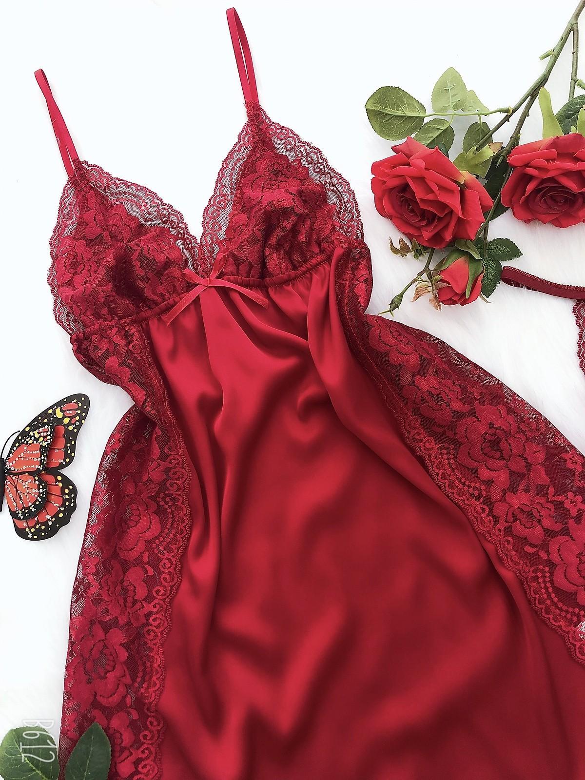 Váy ngủ lụa 2 dây phối ren hông sexy Hantu-WH đủ màu đủ size