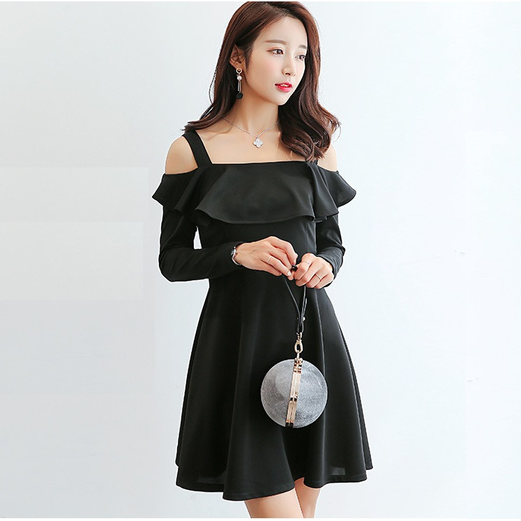 Hình ảnh Đầm nữ dáng xòe Kiểu dáng Hàn Quốc thiết kế 2 dây bèo ngực vải mịn co giãn nhiều  AH87