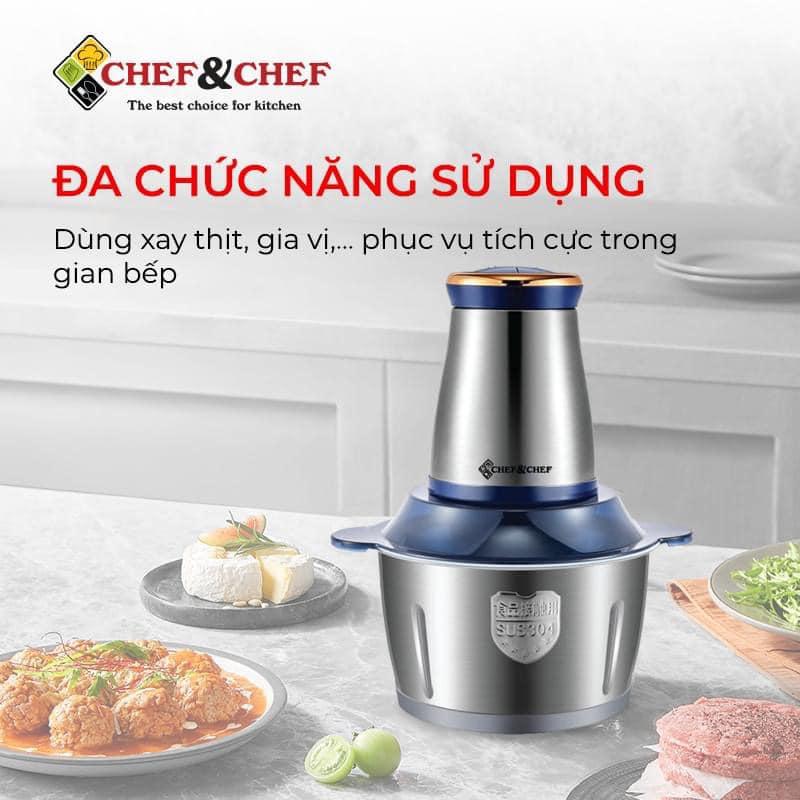 Máy Xay Thịt CHEF&amp;CHEF Cối Inox 2L Dao 4 Lưỡi Cao Cấp