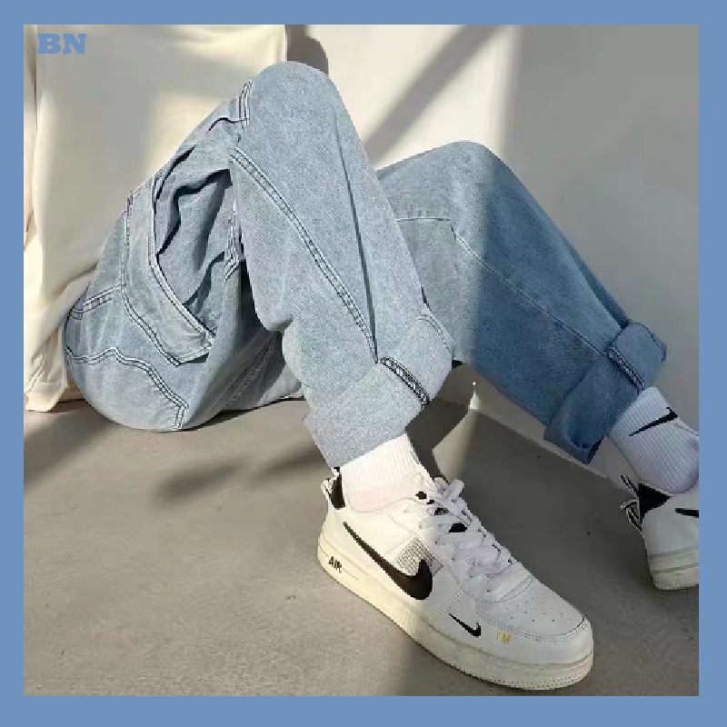 Quần JEAN baggy nam nữ unisex TÚI HỘP màu XANH - XÁM  Nam nữ unisex  Quần baggy ống rộng NBJ001
