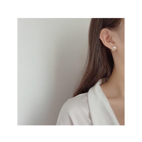 Hoa tai chữ X đính ngọc trai nhân tạo, chuôi bạc 925