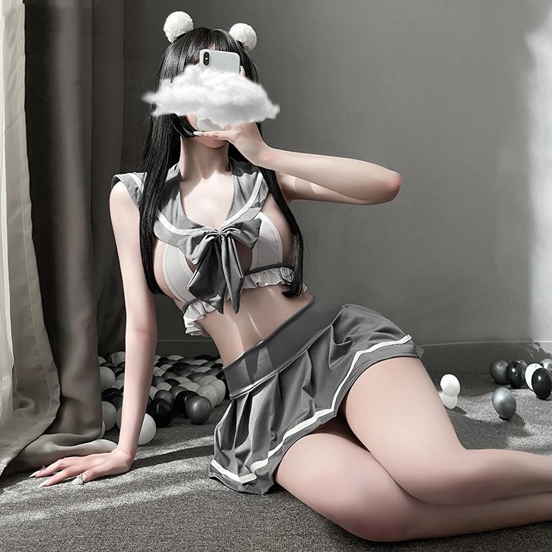 Cosplay nữ sinh Nhật Bản khoét ngực sexy quyến rũ váy xếp ly học sinh hở lưng đen xám đáng yêu BIKI HOUSE N770 - Hỏa Tốc