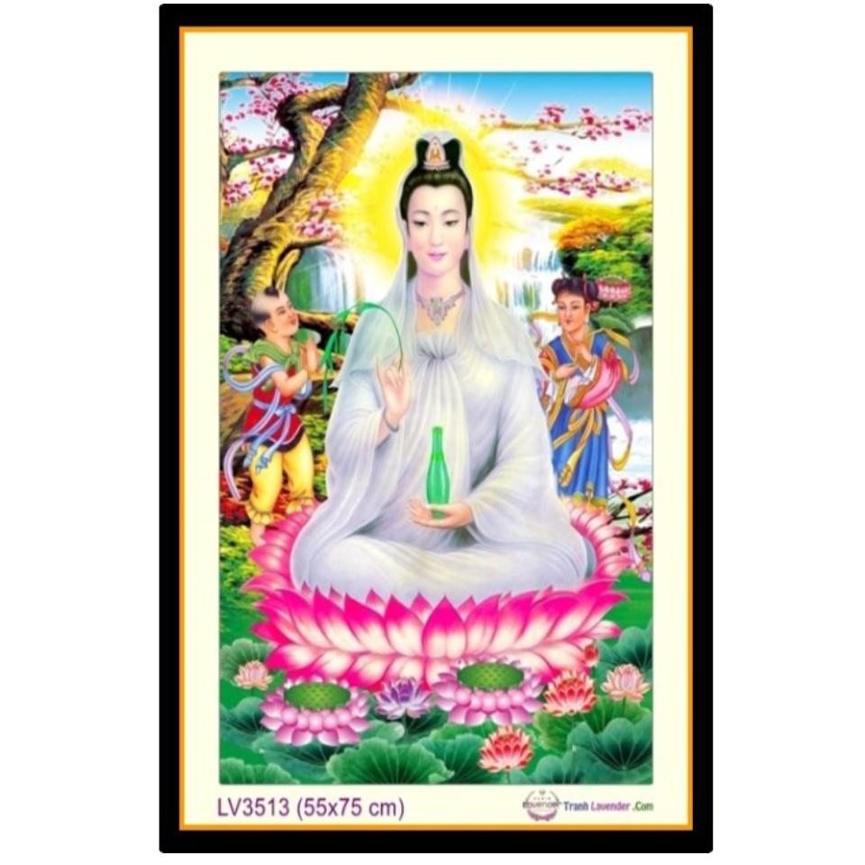 Tranh thêu chữ thập Quan Âm và 2 đồng tử LV3513 - kích thước 55 * 75