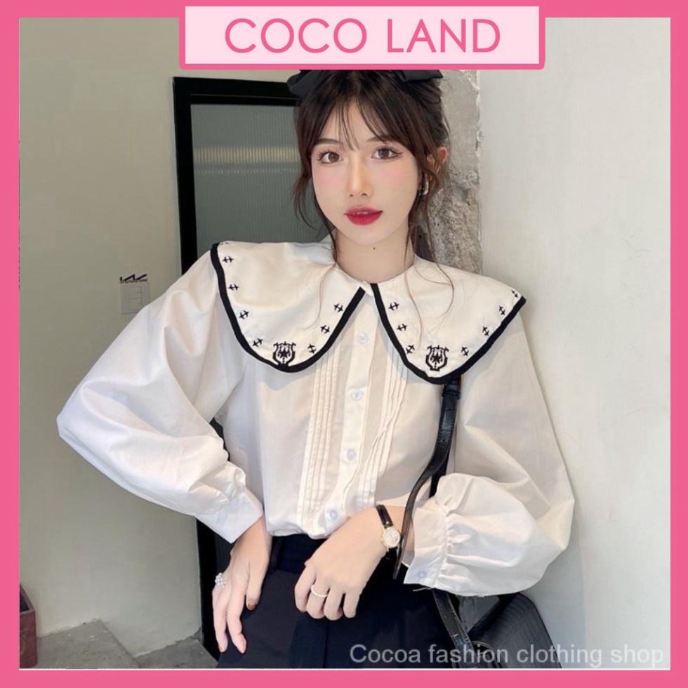 Áo sơ mi tiểu thư chất thô mịn mát- Áo dài tay cổ cách điệu siêu xinh_313 ulzzang nữ tính, mầu đen, trắng, be, nâu tây,