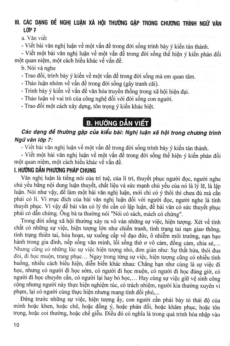 HƯỚNG DẪN NÓI VÀ VIẾT VĂN NGHỊ LUẬN XÃ HỘI - NGHỊ LUẬN VĂN HỌC LỚP 7 (BIÊN SOẠN THEO CHƯƠNG TRÌNH GDPT MỚI) - HA