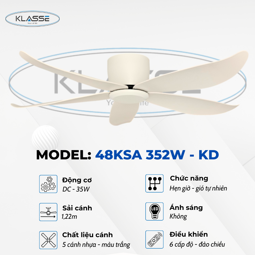 Quạt trần không đèn Klasse 48KSA 352W – KD Hàng chính hãng