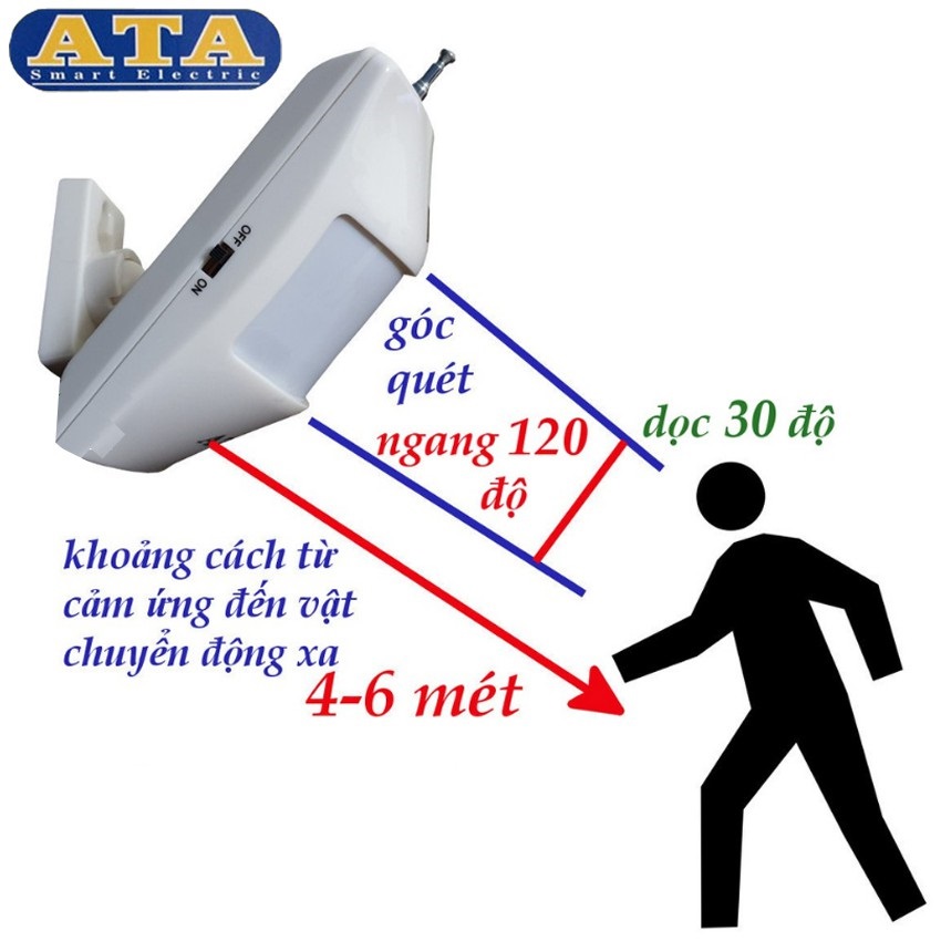 Chuông báo trộm ATA AT-318C cảm ứng hồng ngoại không dây - Hàng chính hãng