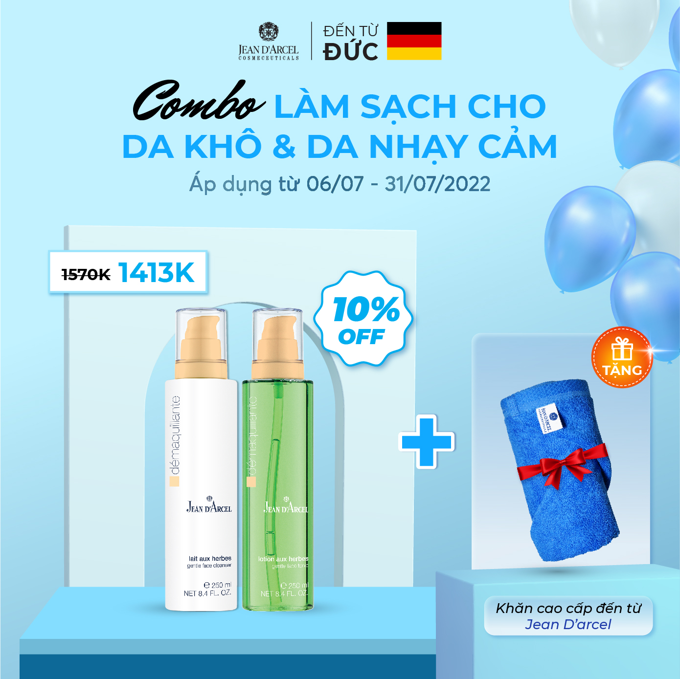 Combo làm sạch cho da khô và da nhạy cảm Jean d'Arcel