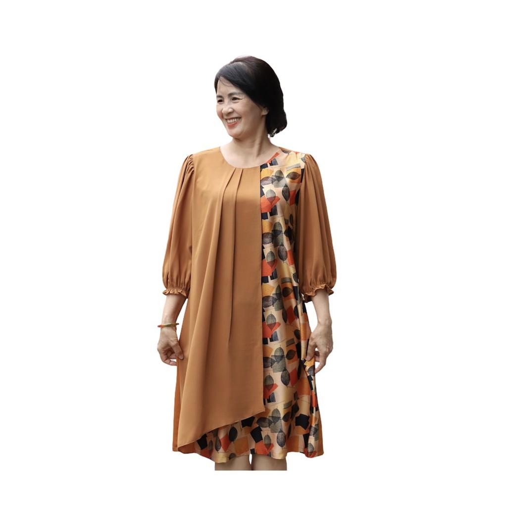 đầm trung niên thiết kế họa tiết ảnh thật ( thời trang trung niên lolita xinh) L05-521