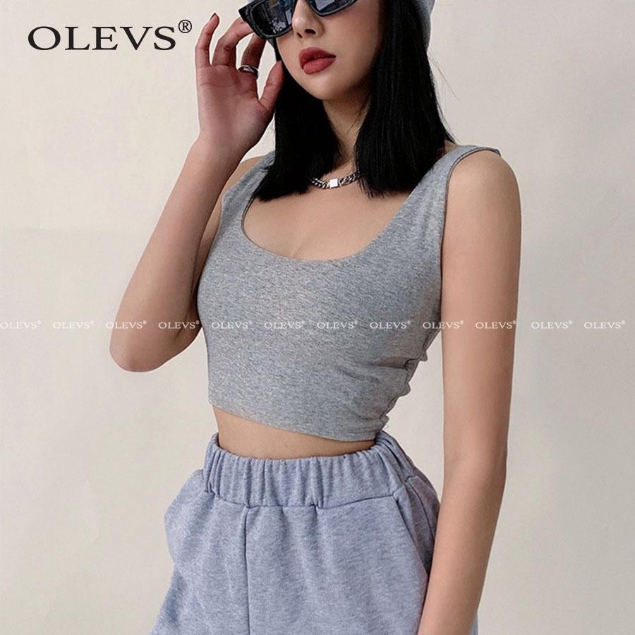 Áo hai dây liền thân cổ chữ U OLEVS-AH108, chất vải thun đẹp may hai lớp, dáng lửng croptop