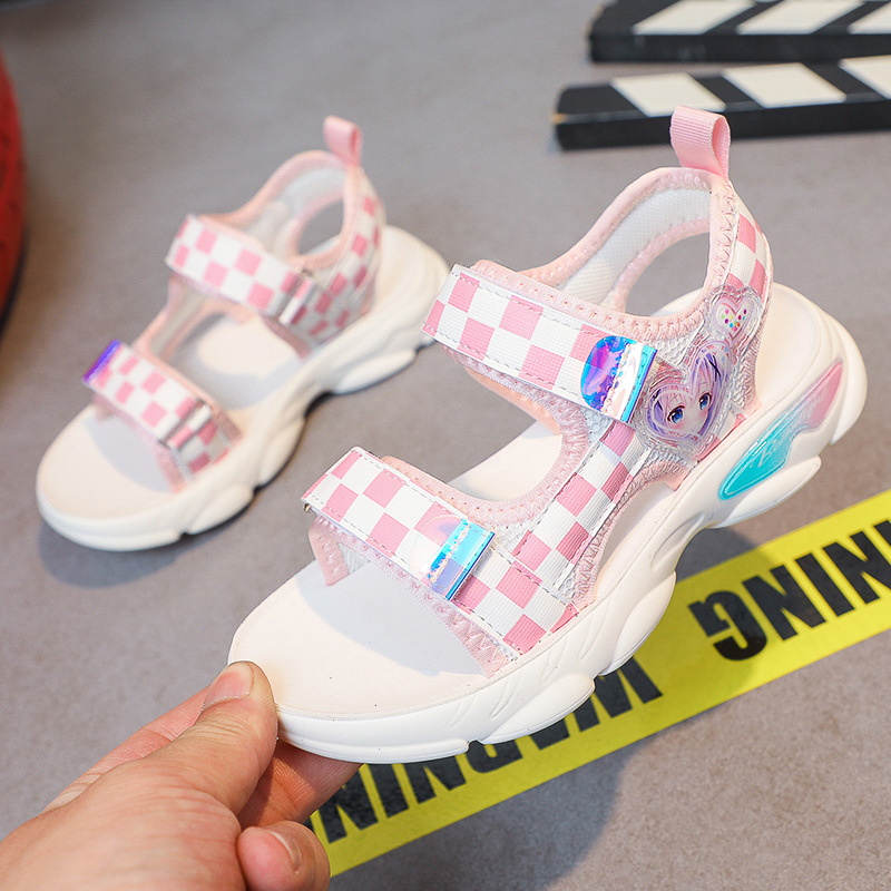 Sandal bé gái kẻ caro đế mềm họa tiết công chúa , xăng đan mùa hè TTL104