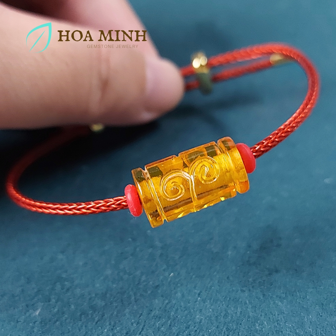 Vòng tay dây cáp phối lu thống Hổ Phách size 10x16.9 li chạm khắc vân mây may mắn