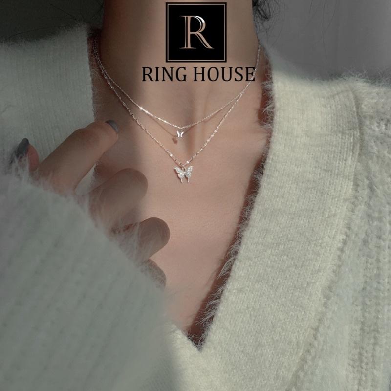 Dây Chuyền Vòng Cổ Nữ Double Dây Con Bướm Bạc Titan Không Đen Ring House