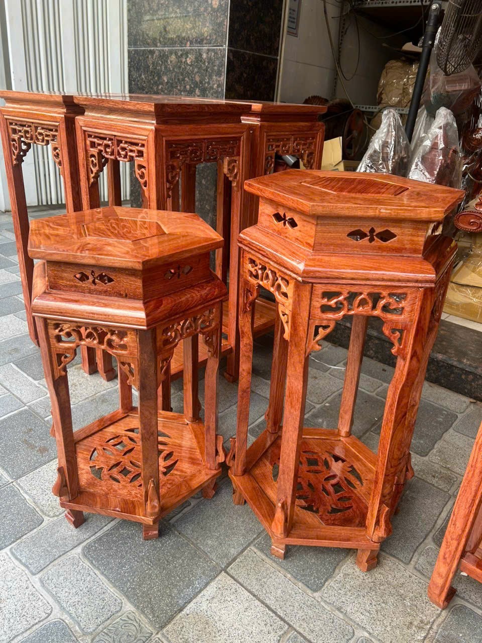 Đôn chiện lục giác-Đôn lục lăng kê tượng kê đồ trang trí nhà ở cao 70-80 mặt 32 cm