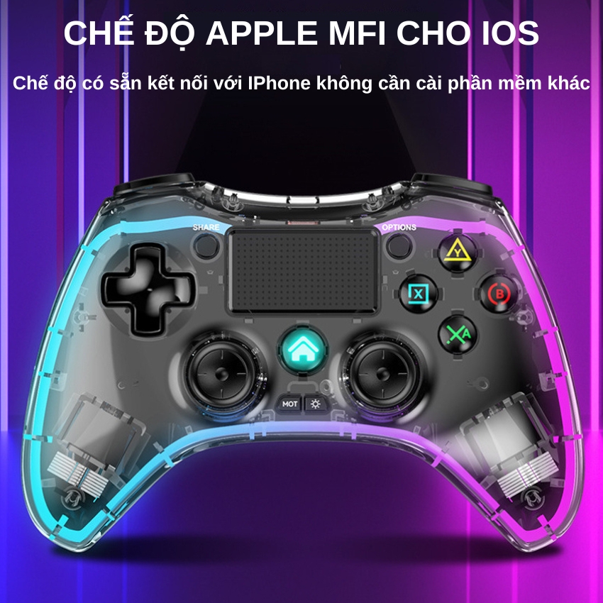 Tay cầm chơi game không dây Bluetooth P05 LED RGB tương thích đa nền tảng - Tay cầm cao cấp chơi Fifa online 4 cho PS4, Switch, Android, IOS, máy tính