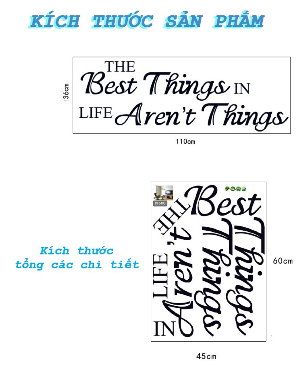 Decal dán tường chữ trang trí The best things in life aren't things thông điệp ý nghĩa