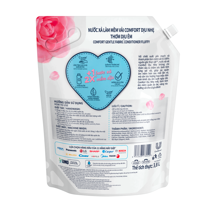 Nước Xả Vải Comfort Dịu Nhẹ Cho Cả Gia Đình - Thơm Dịu Êm Túi 3.6L