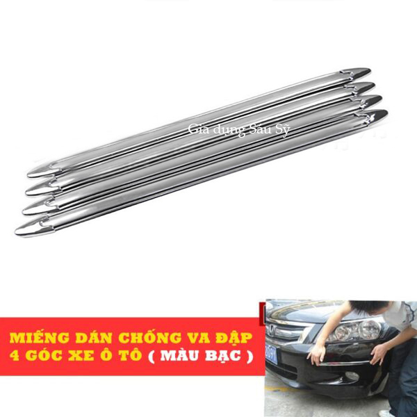 Bộ 4 miếng Cao su mạ Bạc dán Chống Va Đập 4 Góc Xe trước và sau Ô Tô dài 40cm