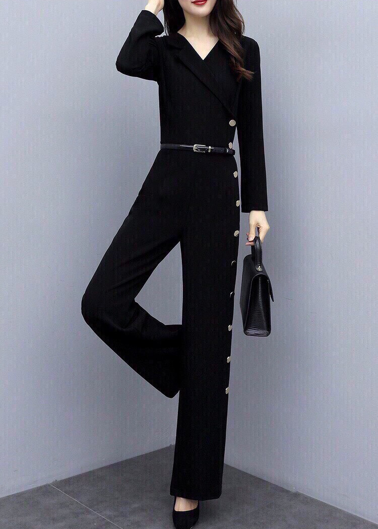 JUMPSUIT CỔ VEST ĐÍNH NÚT BÊN HÔNG KÈM BELT SANG TRỌNG - SD932