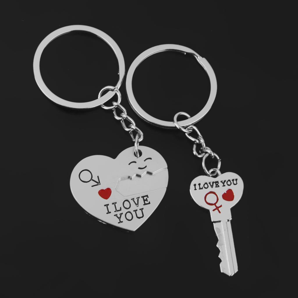 1 Pair Alloy Love Smile Key Heart Shape Pendant Keyring Keychain Set