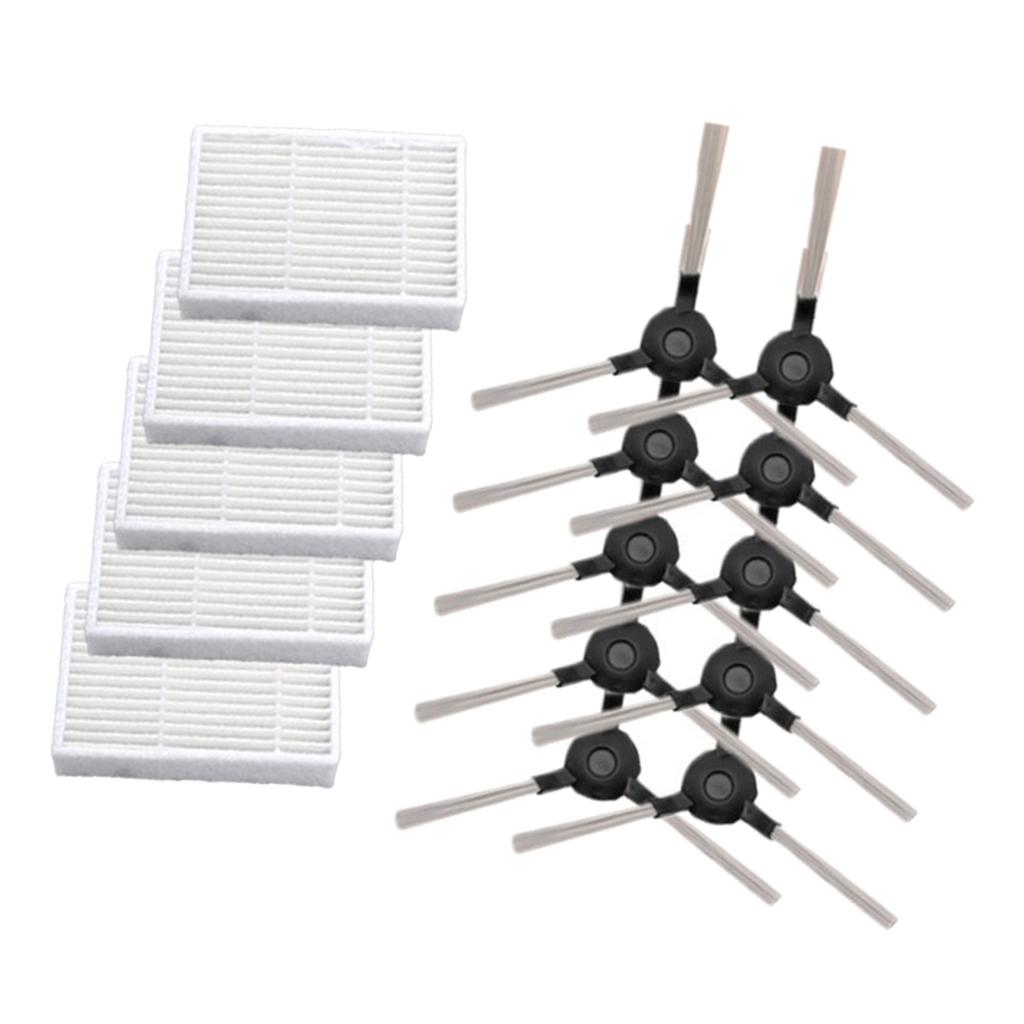 10pcs Side Brushes +5pcs Filter Replacements For Proscenic Vacuum Cleaner