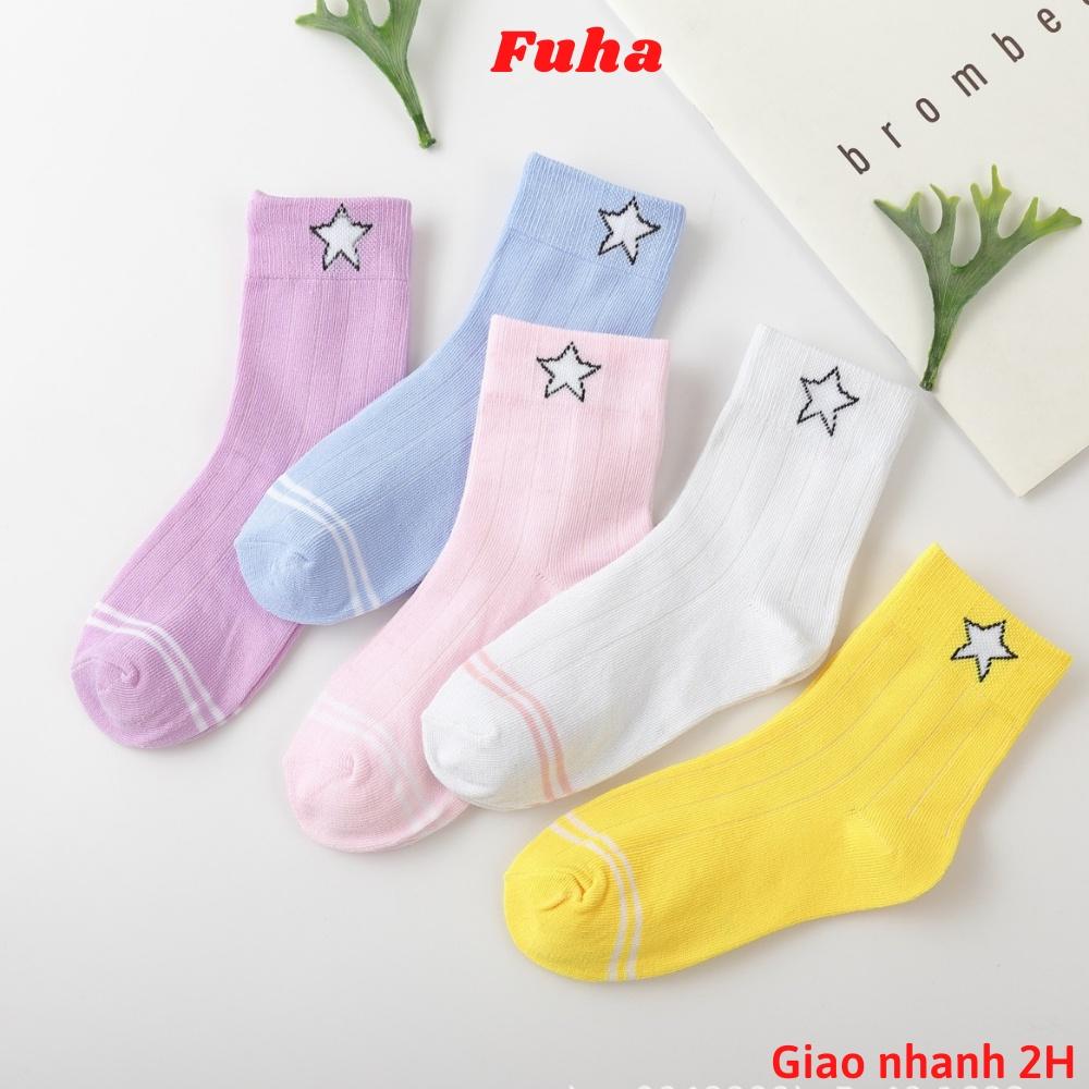 Set 2 đôi tất cho bé Fuha, set tất cao cổ họa tiết hình gấu và ngôi sao đáng yêu