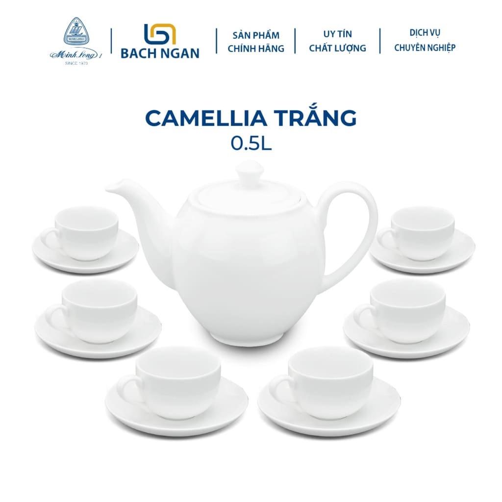 Bộ Ấm Trà Minh Long 0.8 L Camellia Trắng hàng đẹp, sang trọng đãi khách, quà tặng tân gia - Bộ ấm chén