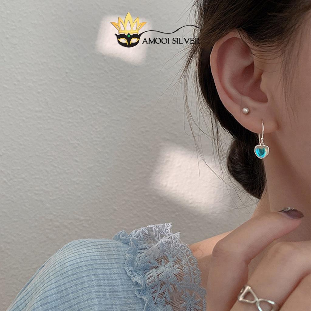 Bông tai bạc S925 móc trái tim opal - Amooi Silver AB226