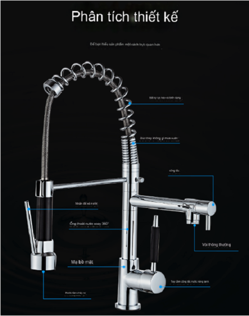 Vòi rửa chén bát nhà bếp Inox 304 Euro Quality xoay 360 đầu vòi di chuyển linh hoạt