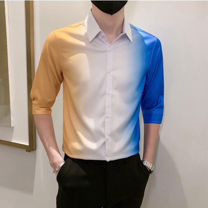 Áo sơ mi phối màu tay lỡ phong cách hàn quốc cool ngầu cực chất, chất vải mềm mịn, thoáng mát - H61