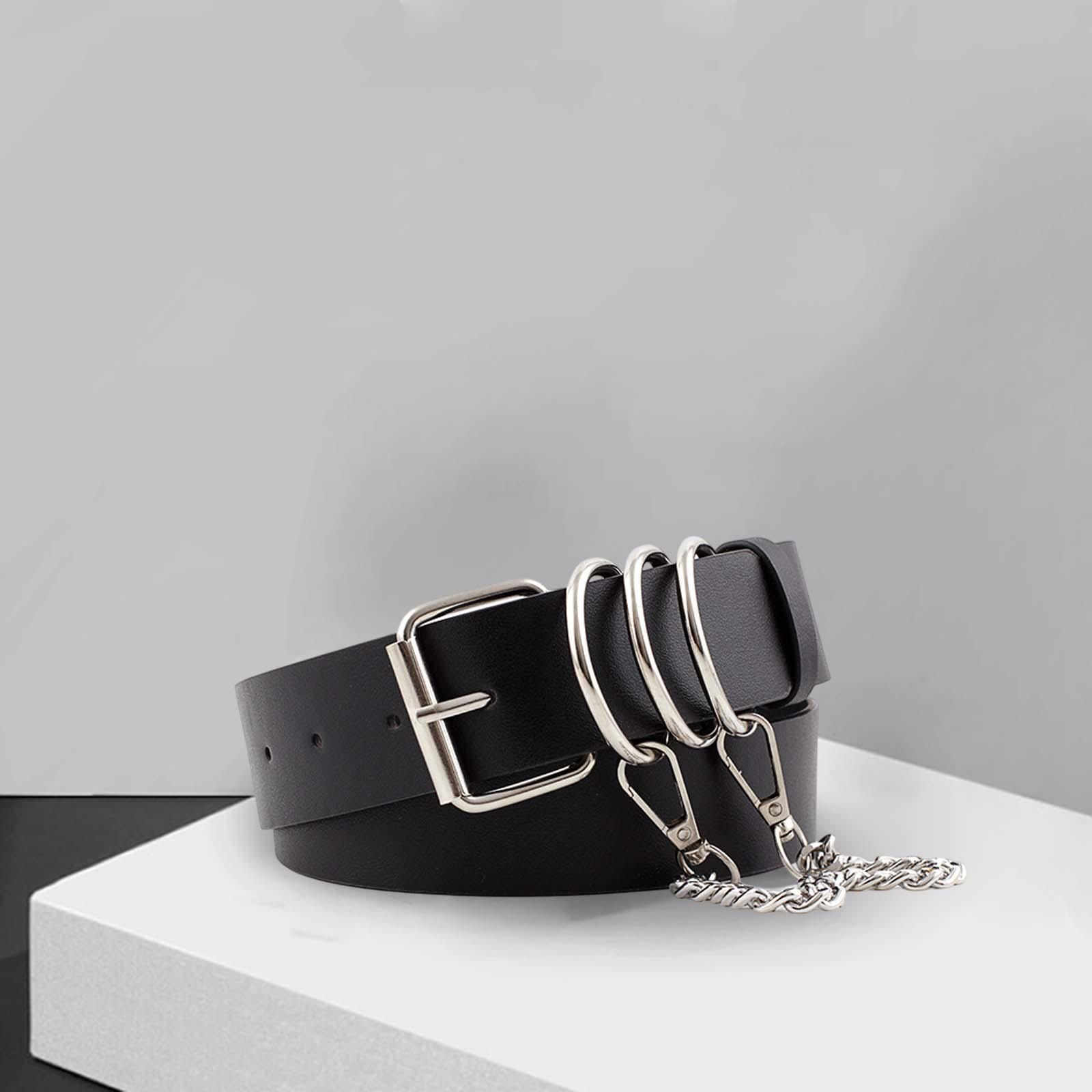 Punk Women Waist Belt PU Leather Belt with Chain for Lady Girls Corset Dress
