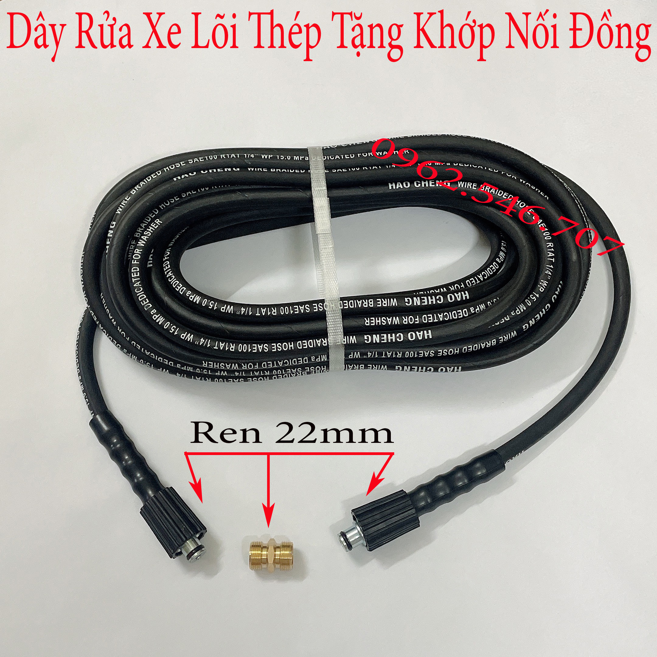 Dây rửa xe Lõi Thép 10, 15, 20m Dây rửa xe áp lực cao tặng kèm khớp đồng nối dài dây