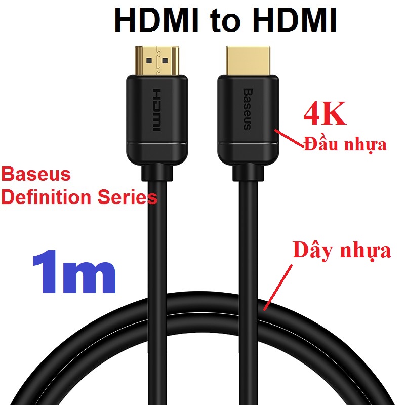 Cáp 2 đầu HDMI 4K nhựa PVC chắc chắn Baseus High Definition Series _ Hàng chính hãng