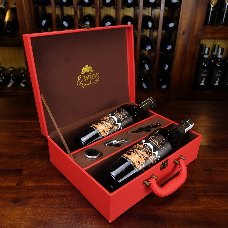 Hộp Vali đỏ đính đá + 2 chai rượu vang Chile Divina Reserve Cabernet Sauvignon