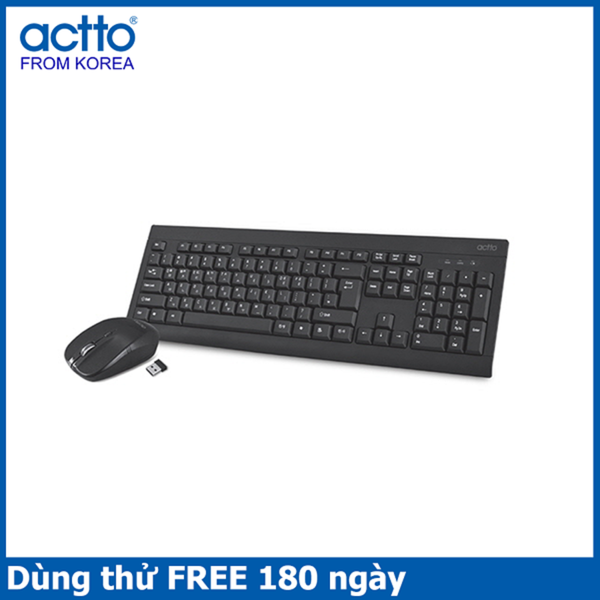 Combo bàn phím chuột không dây khoảng cách kết nối 8m - Mate Wireless Keyboard + Mouse Combo Actto KMC-05 Hàng Chính Hãng - Black