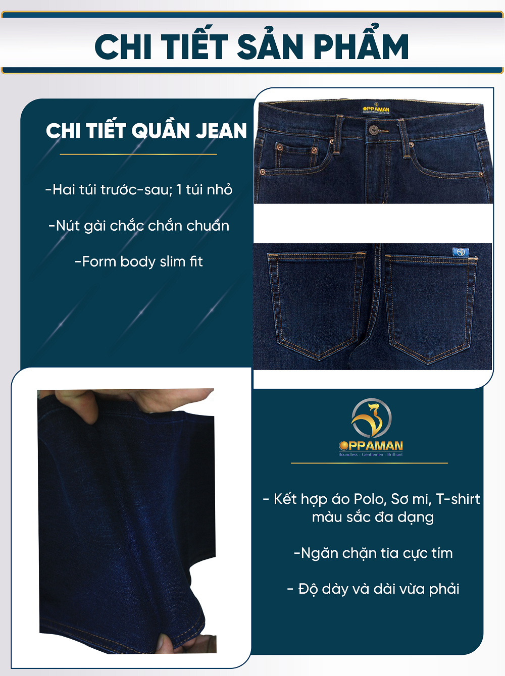 Quần jean dài Oppaman dáng body vải Nhật co giãn thoáng mát OJ1