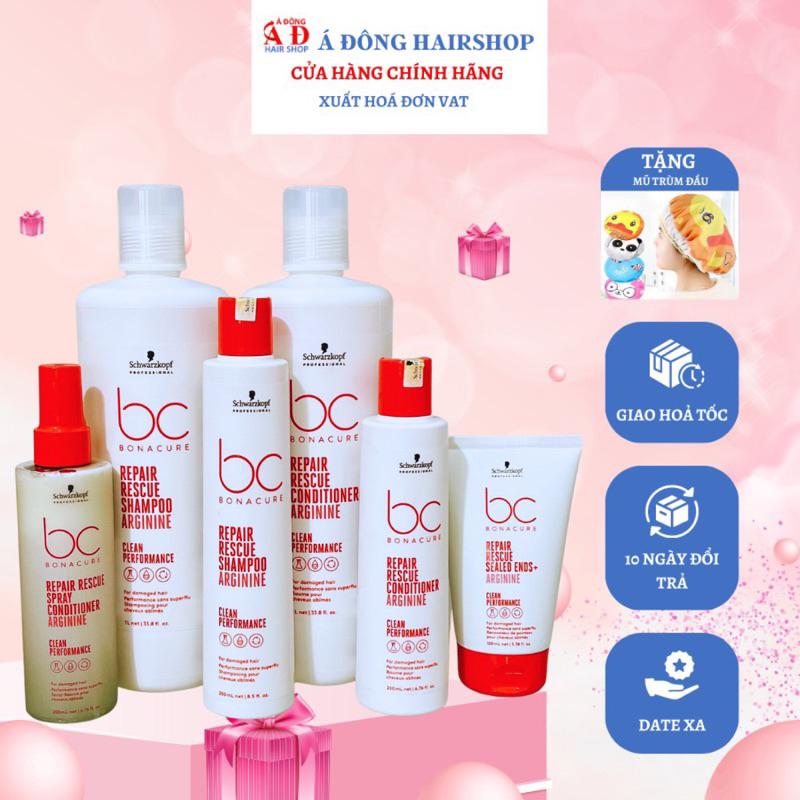 [+Tặng mũ trùm] BỘ DẦU GỘI XẢ, HẤP Ủ DƯỠNG PHỤC HỒI TÓC HƯ TỔN SCHWARZKOPF BC REPAIR RESCUE ARGININE PH 4.5 ĐỨC NEW 2023 + Gội xả gói Karseell 15ml