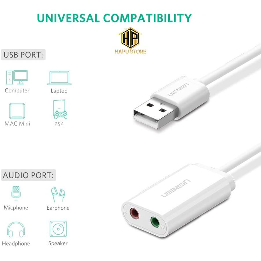 Cáp chuyển USB ra âm thanh Ugreen 30143 hỗ trợ loa và mic chính hãng -Hàng Chính Hãng
