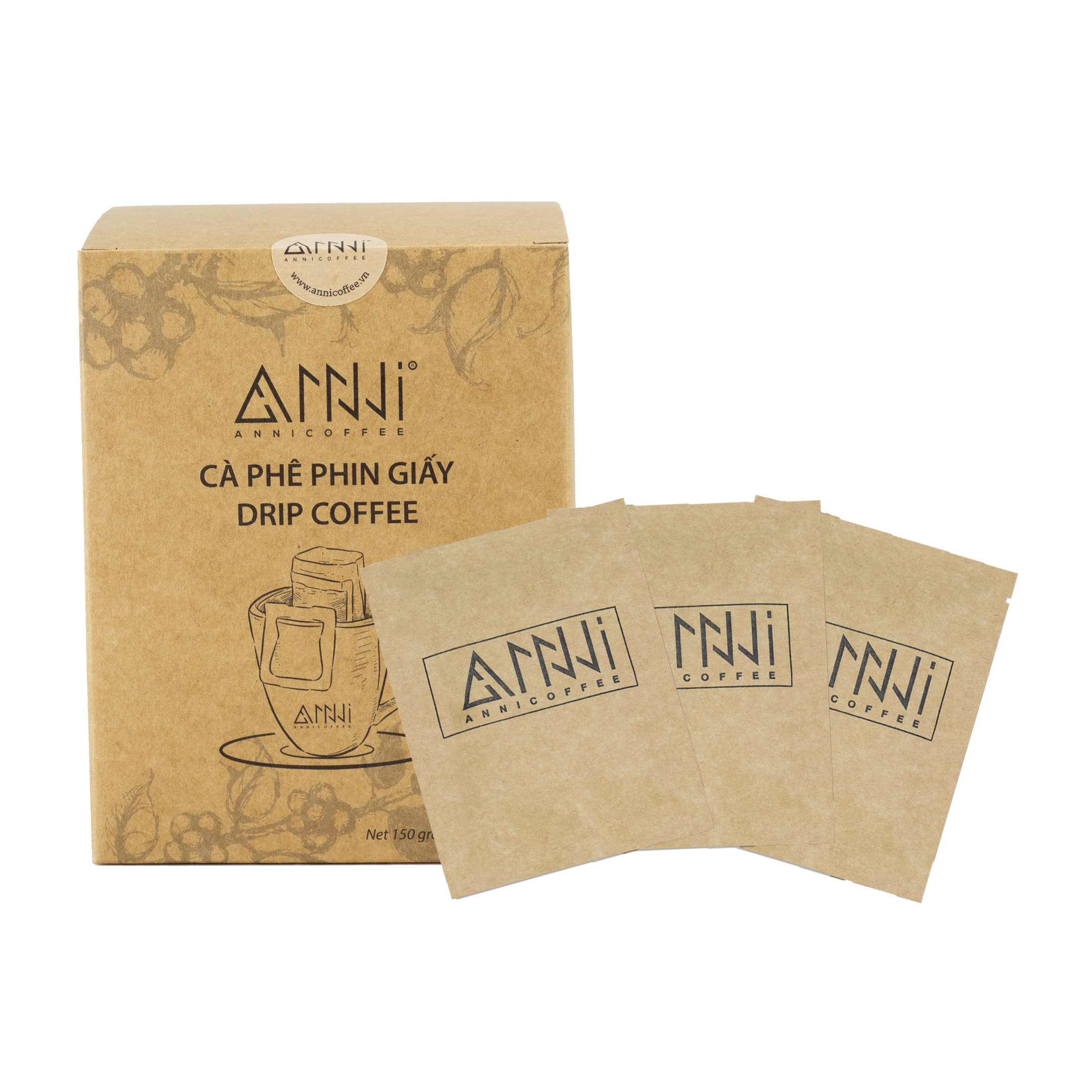 Cà Phê Phin Giấy (Hộp 10 gói x 15Gr) 100% Arabica &amp; Robusta nguyên chất Kèm gói đường bên trong- Drip Bag Coffee - Cà Phê Tiện Lợi - Cà Phê Phin Giấy (150g) - ANNI Coffee