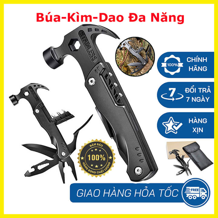 Búa kìm đa năng gấp gọn bằng thép không gỉ, dụng cụ chuyên dụng đi phượt, cắm trại, dã ngoại có búa phá kính cứu hộ khi khẩn cấp