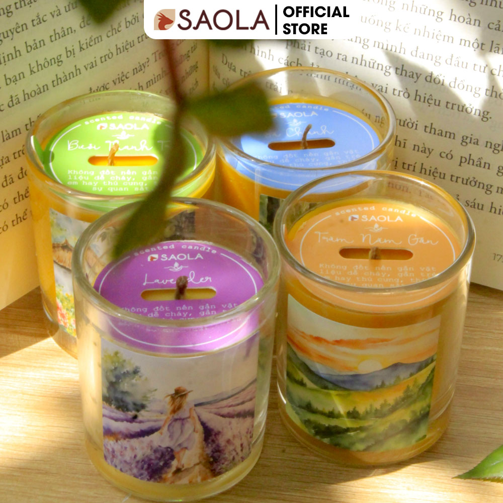 Nến Thơm Phòng SaoLa, Nến Thơm Cao Cấp, tinh dầu từ Thảo Dược Huế, 100% Sáp Ong Rừng, 45g