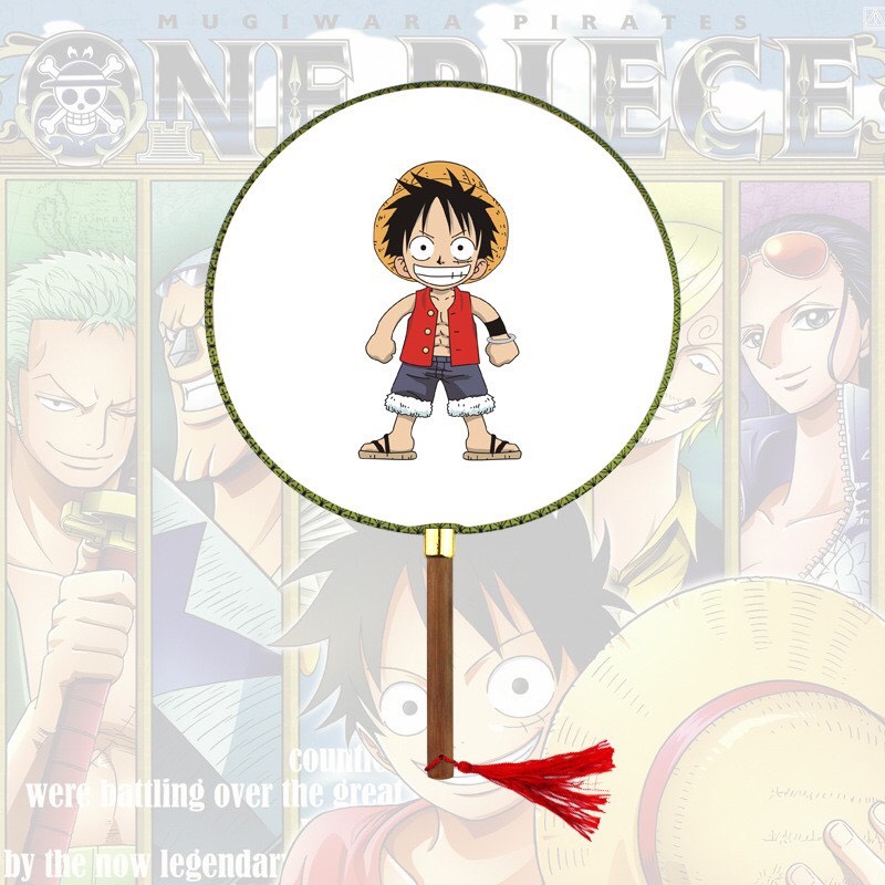 Qụat tròn cầm tay One Piece  phong cách cổ trang . cosplay cán gỗ dây tuyến